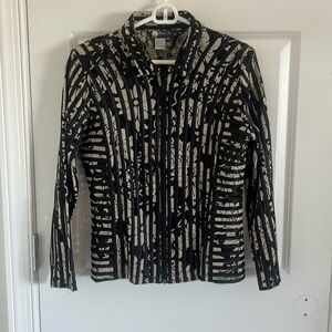 Damee Inc Lightweight Jacket Womens Medium Black Cream Floral Full Zip sheer